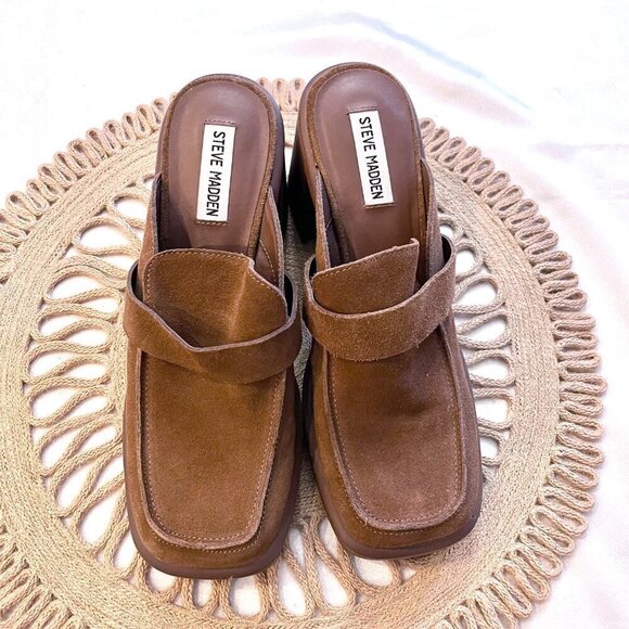 Steve Madden Fraim Brown Suede Heeled Closed Toe Loafer Size 9.5 - Picture 3 of 12